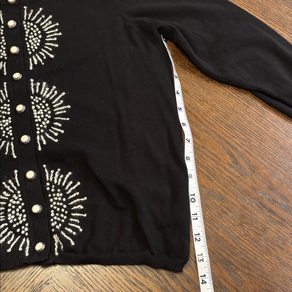 Anthro HWR Monogram Black Button Up Cardigan L - Picture 4 of 8